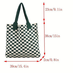 Plaid Pattern Crochet Bag Knitted Shoulder Bag
