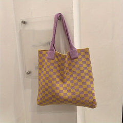 Plaid Pattern Crochet Bag Knitted Shoulder Bag