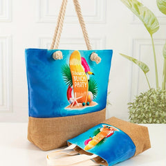 Cartoon Beach Pattern Tote Bag Stitching Shoulder Bag All Match Storage Handbag