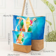 Cartoon Beach Pattern Tote Bag Stitching Shoulder Bag All Match Storage Handbag