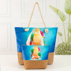 Cartoon Beach Pattern Tote Bag Stitching Shoulder Bag All Match Storage Handbag