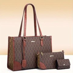 3Pcs Women's Faux Leather Bag Set - Handbags, Crossbody Bag & Wallet