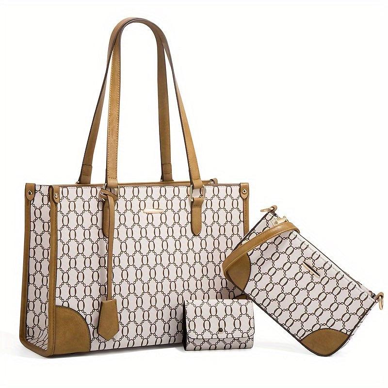 3Pcs Women's Faux Leather Bag Set - Handbags, Crossbody Bag & Wallet