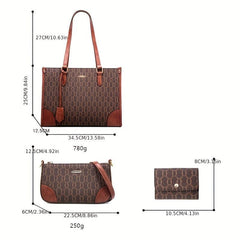 3Pcs Women's Faux Leather Bag Set - Handbags, Crossbody Bag & Wallet