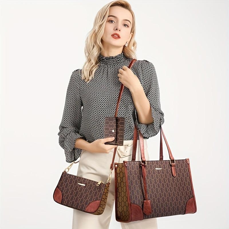 3Pcs Women's Faux Leather Bag Set - Handbags, Crossbody Bag & Wallet