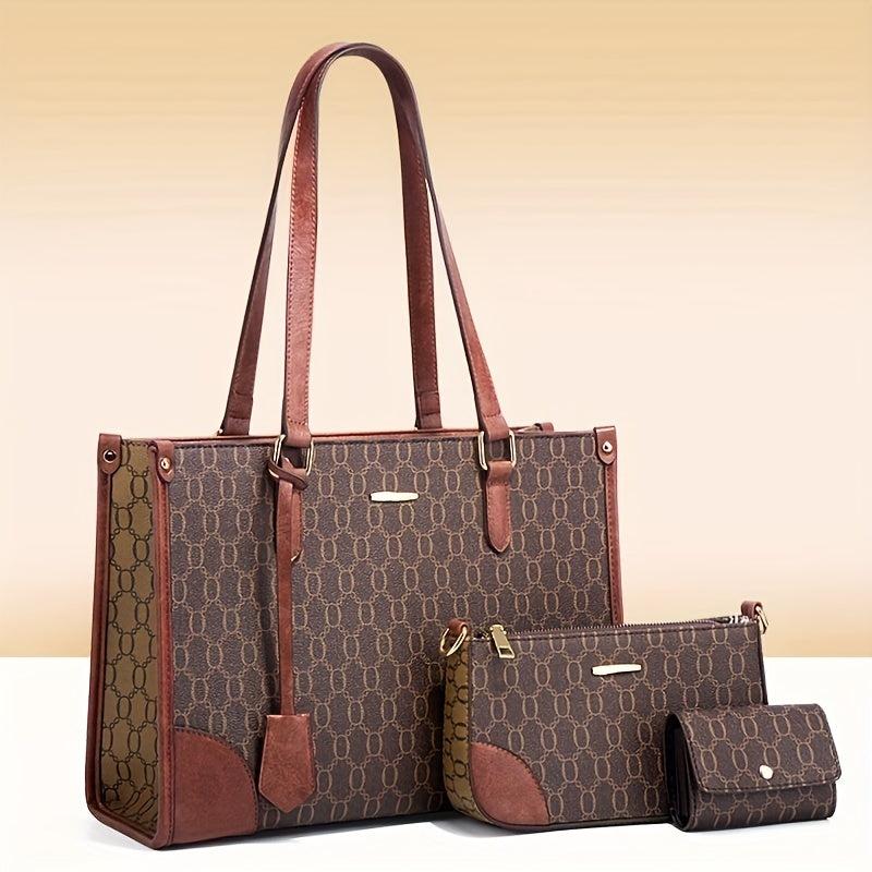 3Pcs Women's Faux Leather Bag Set - Handbags, Crossbody Bag & Wallet