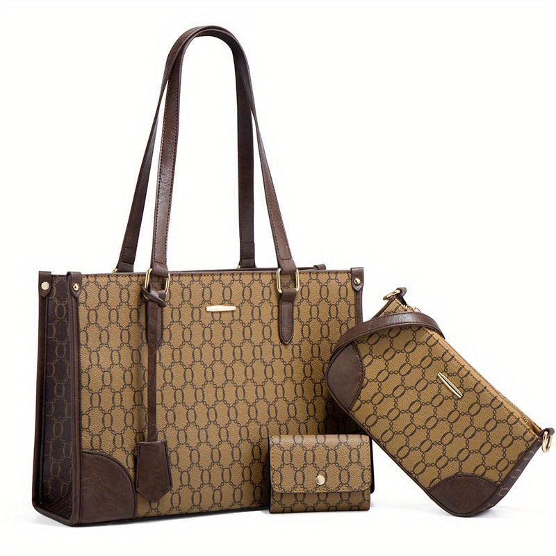 3Pcs Women's Faux Leather Bag Set - Handbags, Crossbody Bag & Wallet