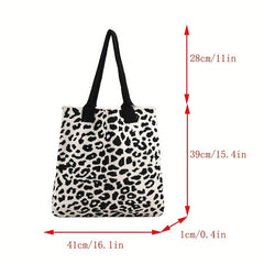 Leopard Graphic Crochet Bag Colorblock Shoulder Bag Knitted Tote Bag