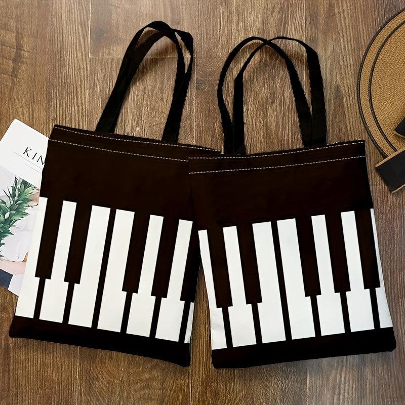 Piano Pattern Canvas Tote Bag - Women's Shoulder Bag