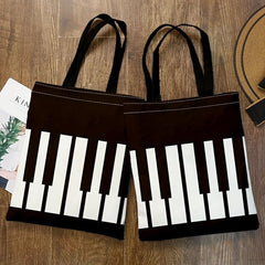 Piano Pattern Canvas Tote Bag - Women's Shoulder Bag