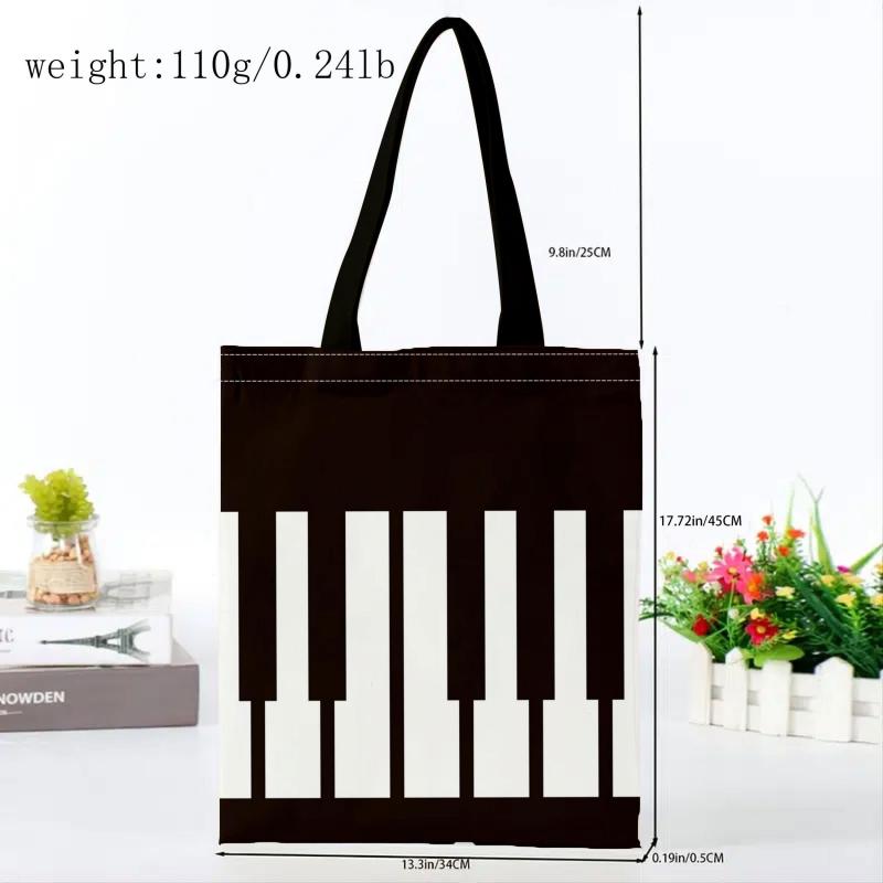 Piano Pattern Canvas Tote Bag - Women's Shoulder Bag