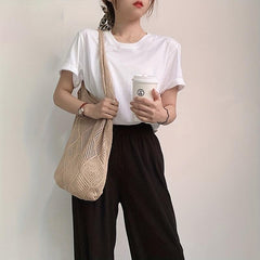 Woven Tote Bag Summer Knitted Beach Bag & Shopping Bag
