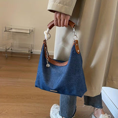 Vintage Denim Crescent Hobo Bag Grunge Crossbody Purse & Handbag