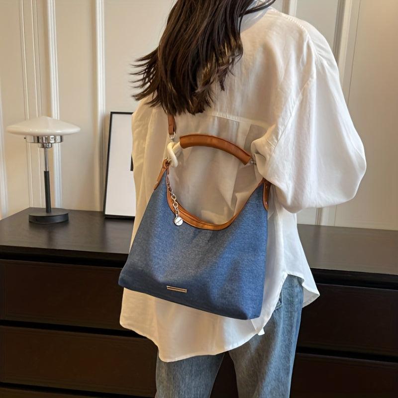 Vintage Denim Crescent Hobo Bag Grunge Crossbody Purse & Handbag