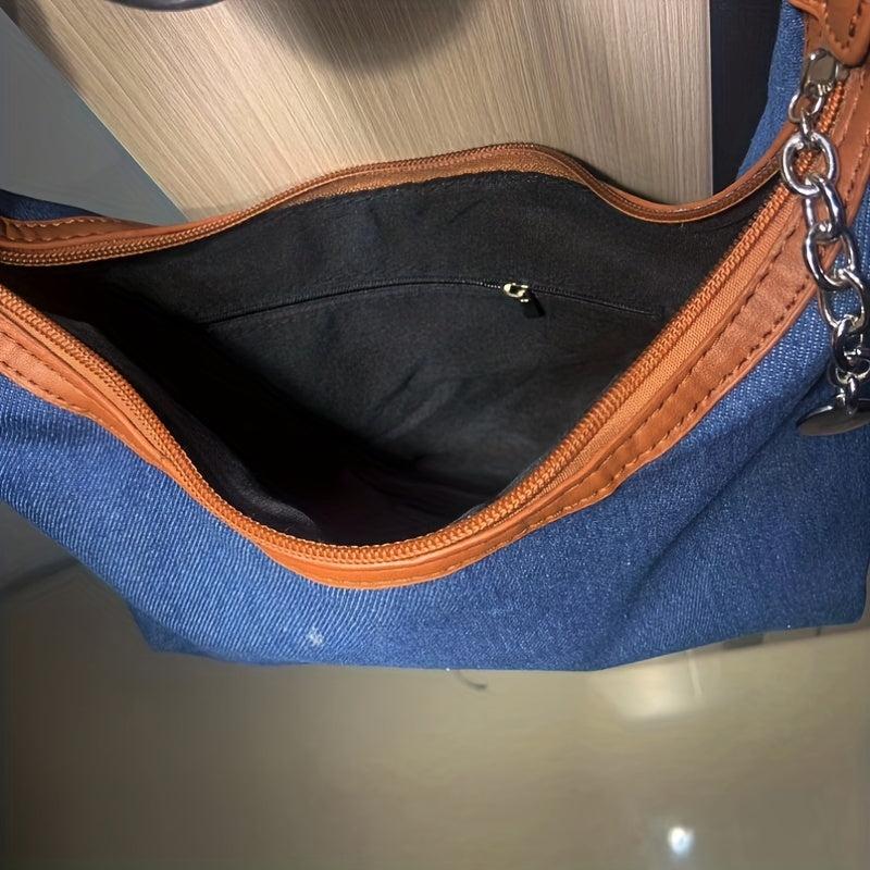 Vintage Denim Crescent Hobo Bag Grunge Crossbody Purse & Handbag