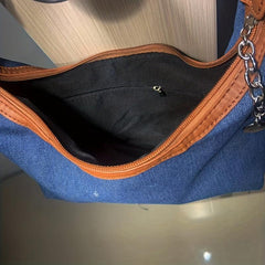 Vintage Denim Crescent Hobo Bag Grunge Crossbody Purse & Handbag