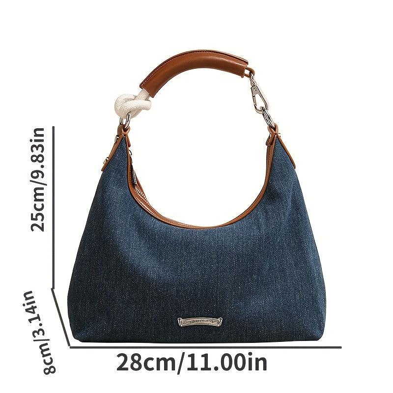 Vintage Denim Crescent Hobo Bag Grunge Crossbody Purse & Handbag
