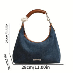 Vintage Denim Crescent Hobo Bag Grunge Crossbody Purse & Handbag
