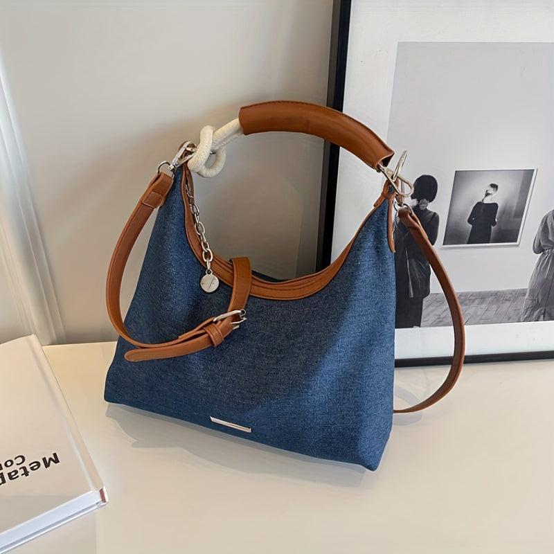 Vintage Denim Crescent Hobo Bag Grunge Crossbody Purse & Handbag