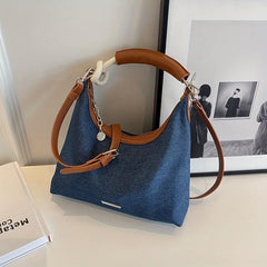 Vintage Denim Crescent Hobo Bag Grunge Crossbody Purse & Handbag