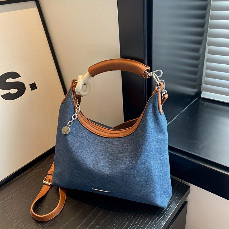 Vintage Denim Crescent Hobo Bag Grunge Crossbody Purse & Handbag