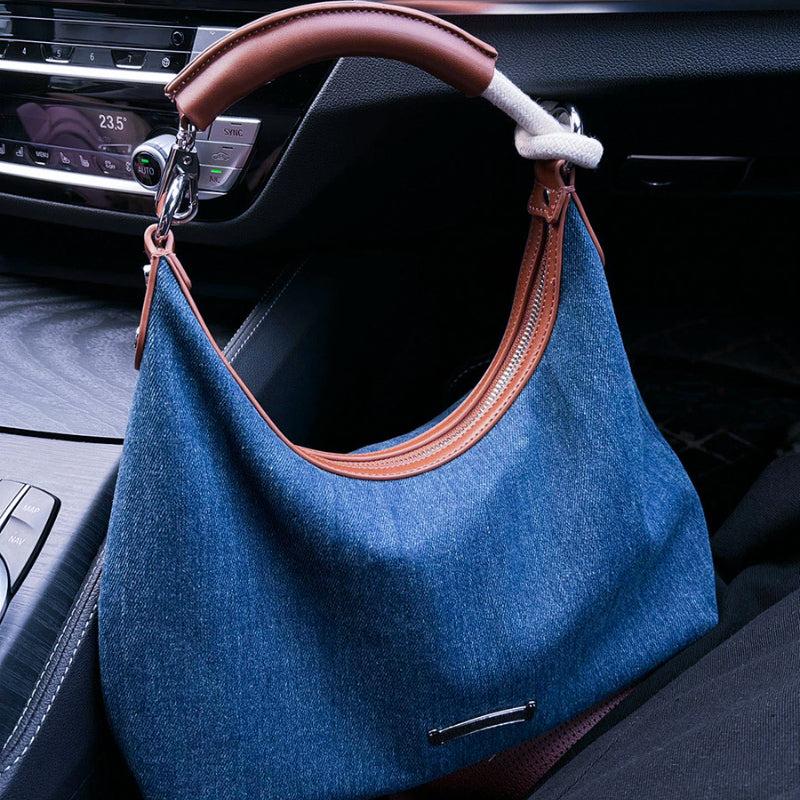 Vintage Denim Crescent Hobo Bag Grunge Crossbody Purse & Handbag