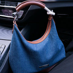 Vintage Denim Crescent Hobo Bag Grunge Crossbody Purse & Handbag