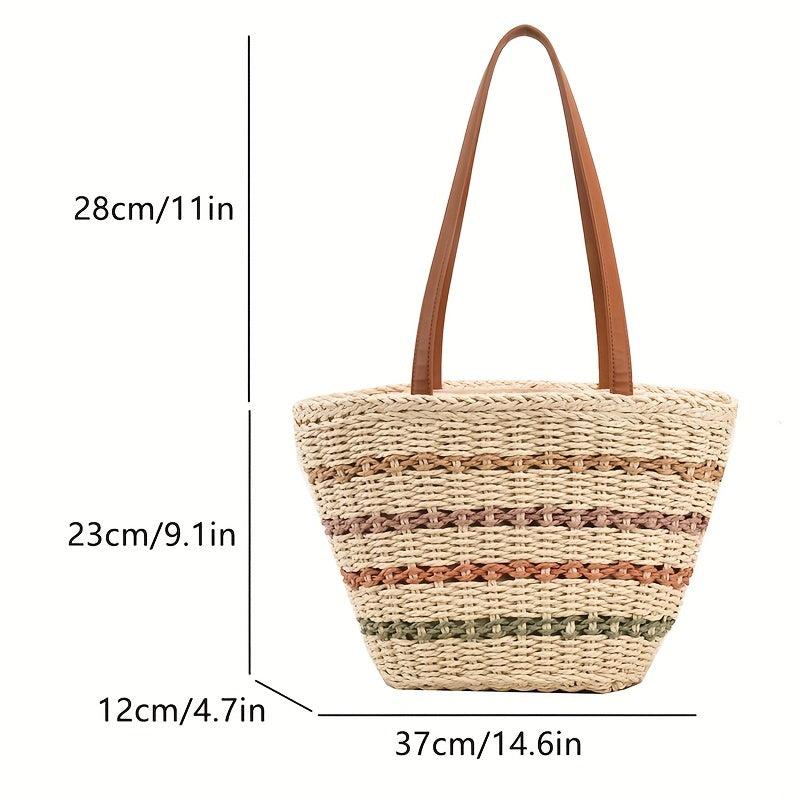 Colorful Stripes Straw Bag Large Capacity Tote Beach Bag