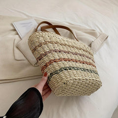 Colorful Stripes Straw Bag Large Capacity Tote Beach Bag