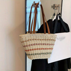 Colorful Stripes Straw Bag Large Capacity Tote Beach Bag