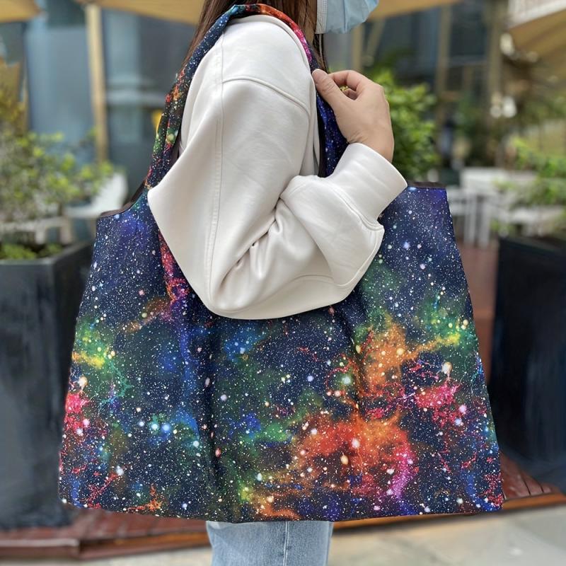 Starry Sky Print Nylon Tote Bag Large Capacity Shoulder Bag