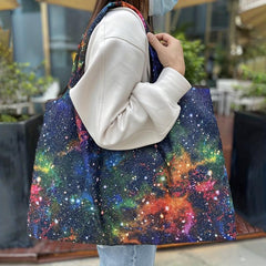 Starry Sky Print Nylon Tote Bag Large Capacity Shoulder Bag