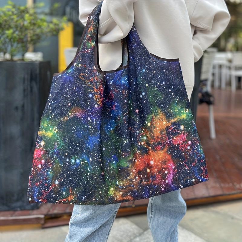Starry Sky Print Nylon Tote Bag Large Capacity Shoulder Bag