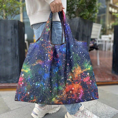 Starry Sky Print Nylon Tote Bag Large Capacity Shoulder Bag