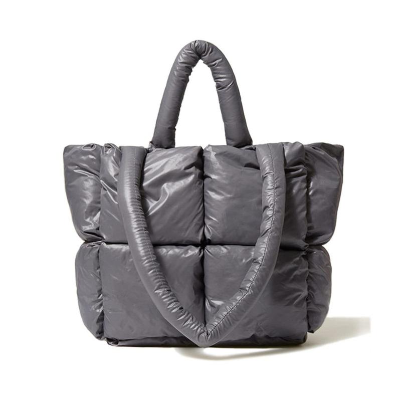 Quilted Soft Tote Bag Megnet Zipper Shoulder Handbag