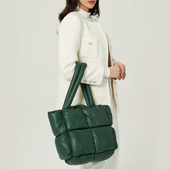 Quilted Soft Tote Bag Megnet Zipper Shoulder Handbag