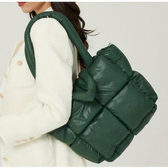 Quilted Soft Tote Bag Megnet Zipper Shoulder Handbag