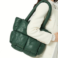 Quilted Soft Tote Bag Megnet Zipper Shoulder Handbag
