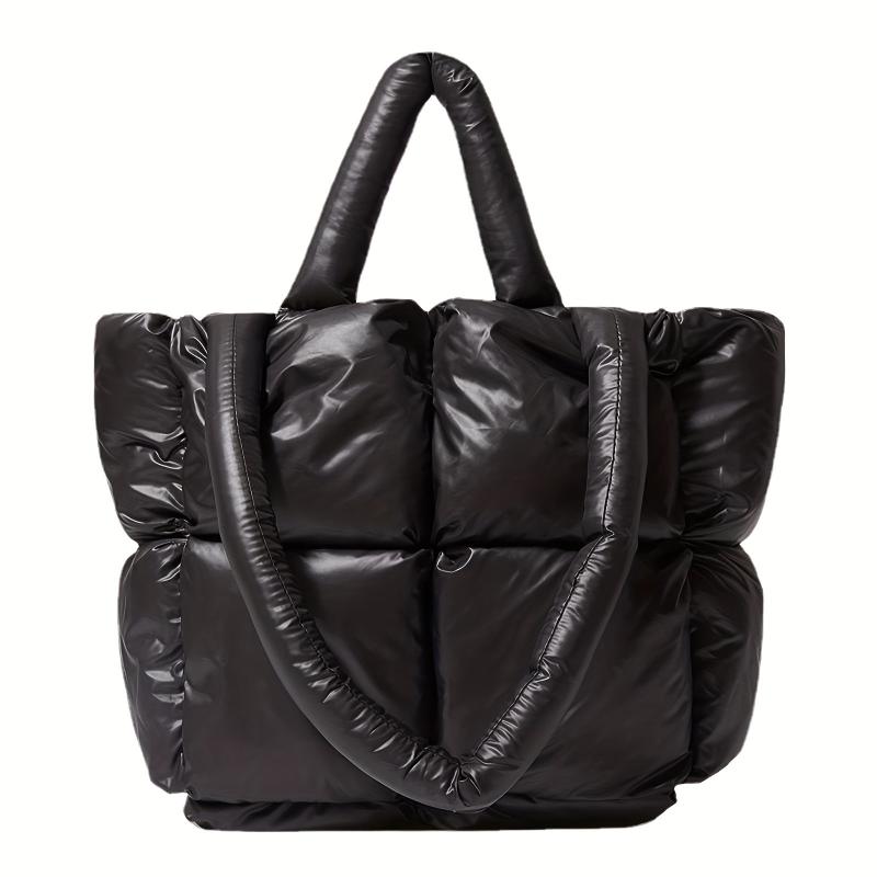 Quilted Soft Tote Bag Megnet Zipper Shoulder Handbag