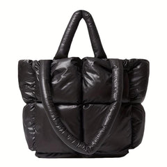 Quilted Soft Tote Bag Megnet Zipper Shoulder Handbag