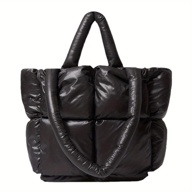 Quilted Soft Tote Bag Megnet Zipper Shoulder Handbag