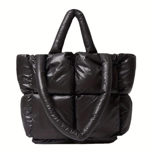 Quilted Soft Tote Bag Megnet Zipper Shoulder Handbag