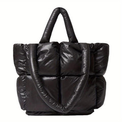 Quilted Soft Tote Bag Megnet Zipper Shoulder Handbag