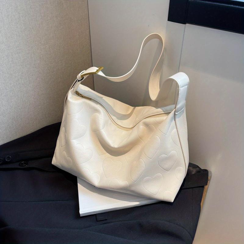 Heart Pattern Zipper Tote Bag PU Leather Shoulder Bag