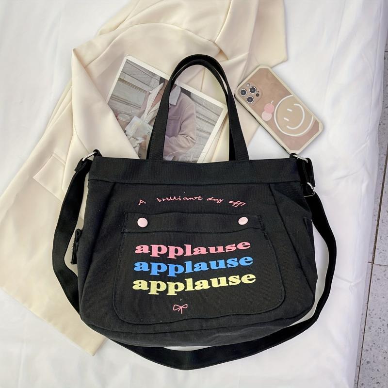Small Letter Printed Canvas Tote Bag Lightweight Shoulder Bag