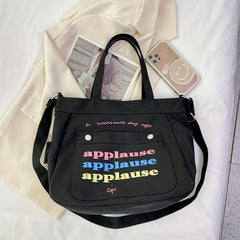 Small Letter Printed Canvas Tote Bag Lightweight Shoulder Bag