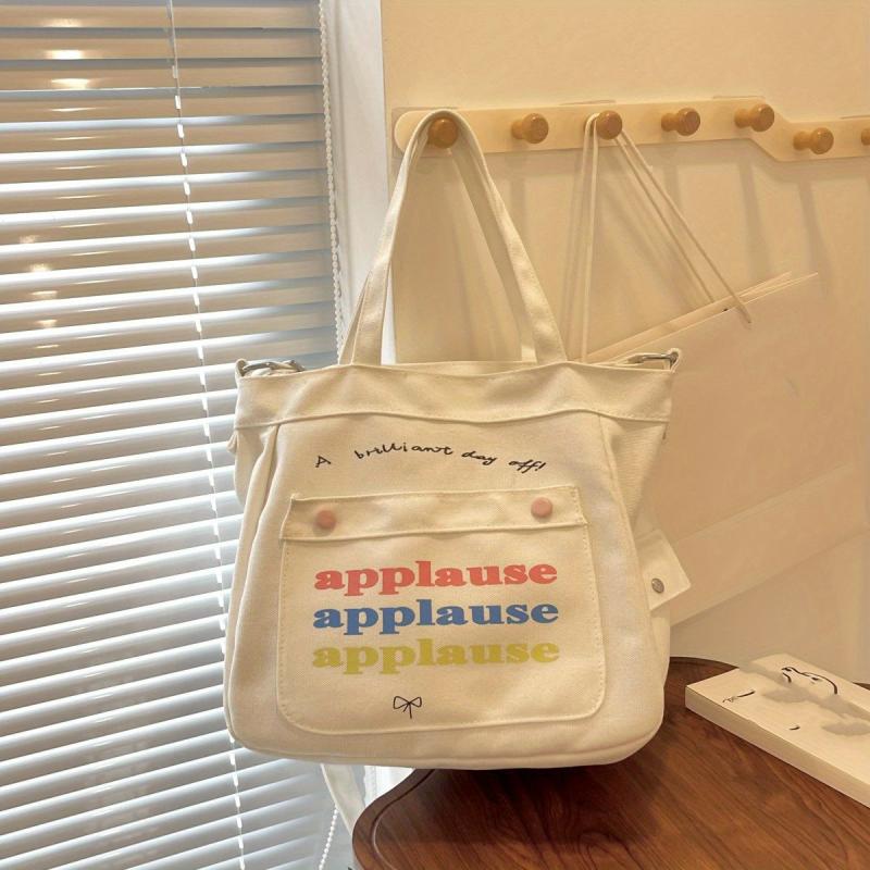Small Letter Printed Canvas Tote Bag Lightweight Shoulder Bag