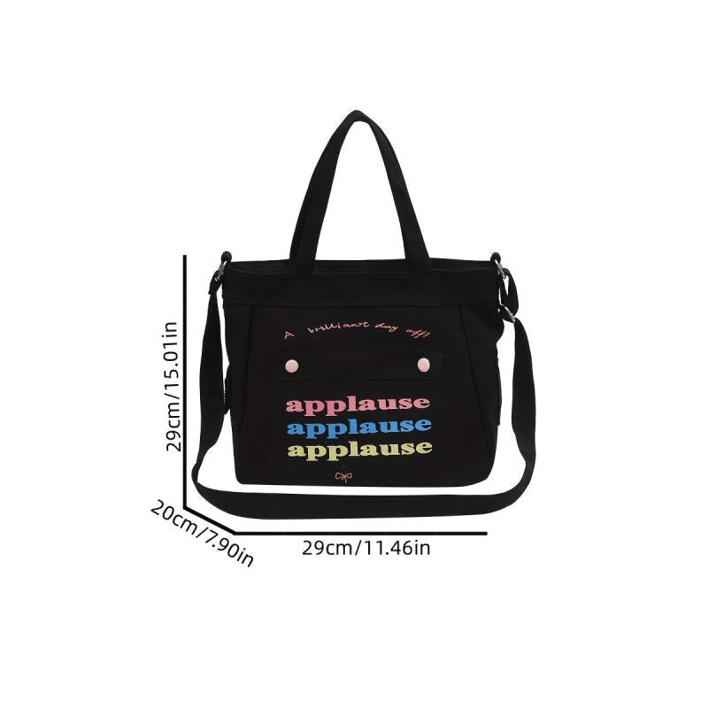 Small Letter Printed Canvas Tote Bag Lightweight Shoulder Bag