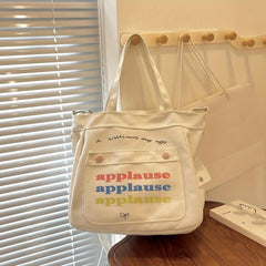 Small Letter Printed Canvas Tote Bag Lightweight Shoulder Bag