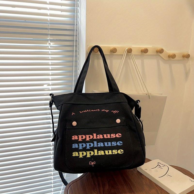 Small Letter Printed Canvas Tote Bag Lightweight Shoulder Bag